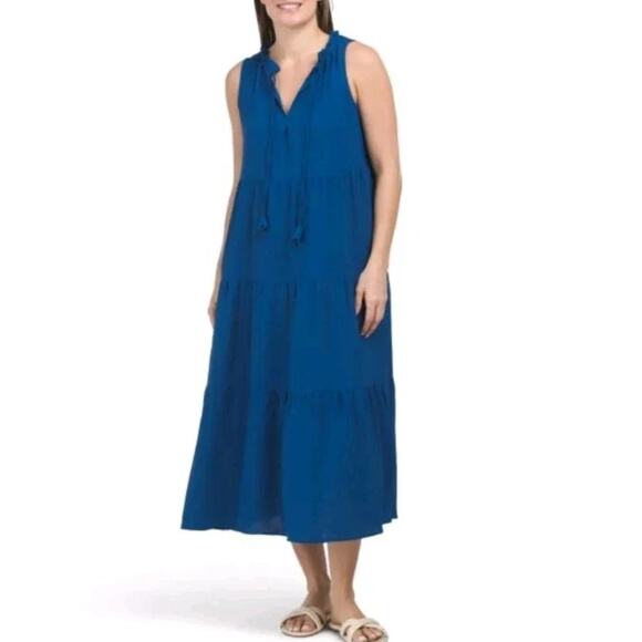 Max Studio Dresses & Skirts - Max Studio Cobalt Sleeveless Tiered Shirt Dress Size 1X Boho Lagenlook